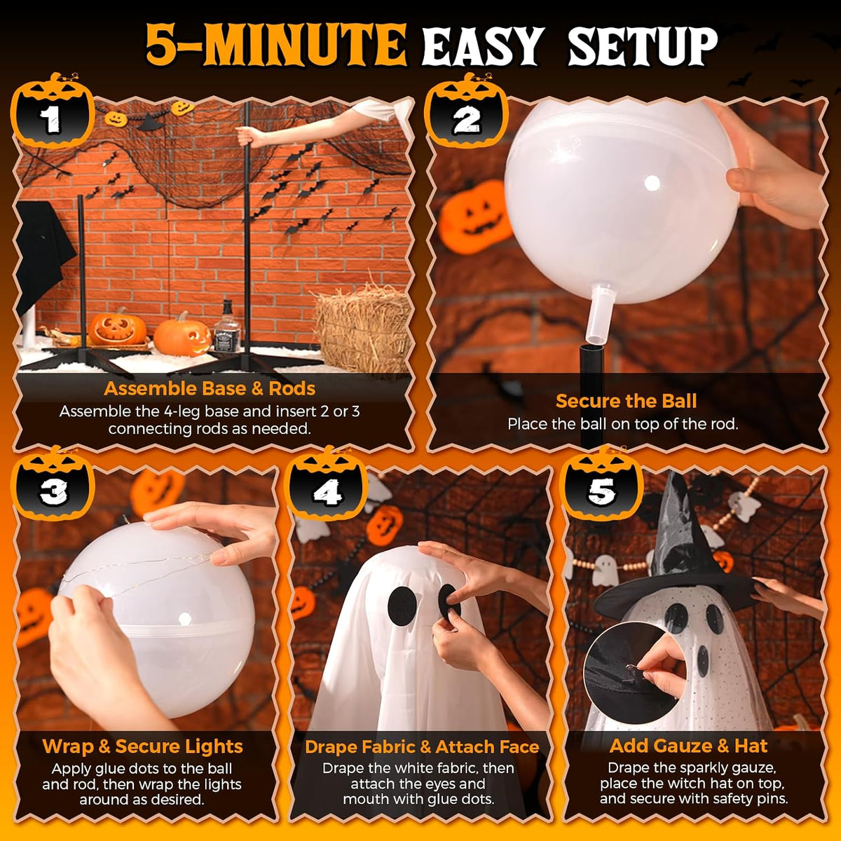 2 Packs 5.5 FT Light Up Ghosts Halloween Decorations Outdoor, Halloween Party...