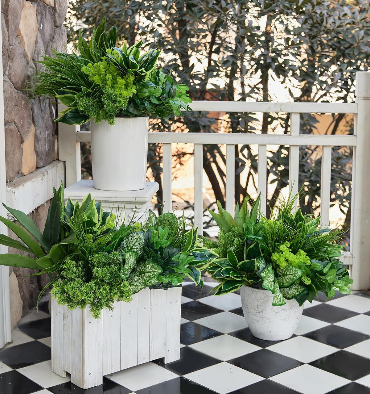 18Pcs Outdoor Artificial Boxwood UV Resistant Fake Stems Plants, Faux Plastic...