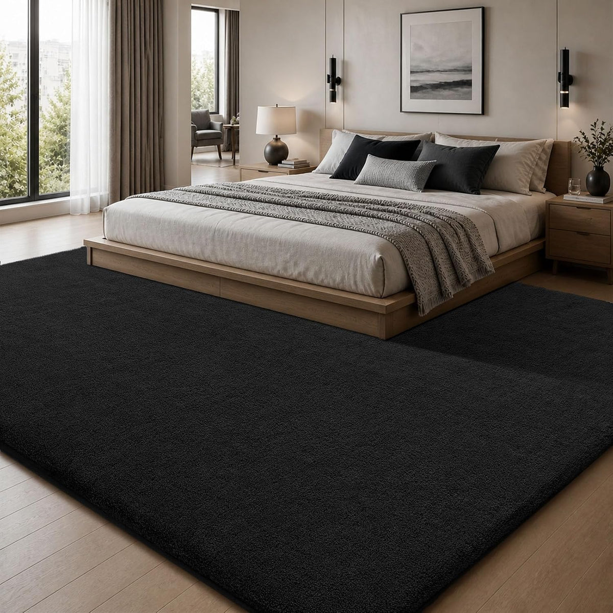 Sour Lemon 8x10 Area Rugs for Living Room Bedroom, Large Carpet Black Rug