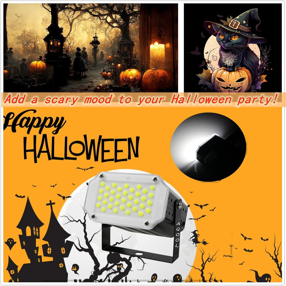 2-Pack Halloween Strobe Lights for Parties, Mini 36 LED White Strobe