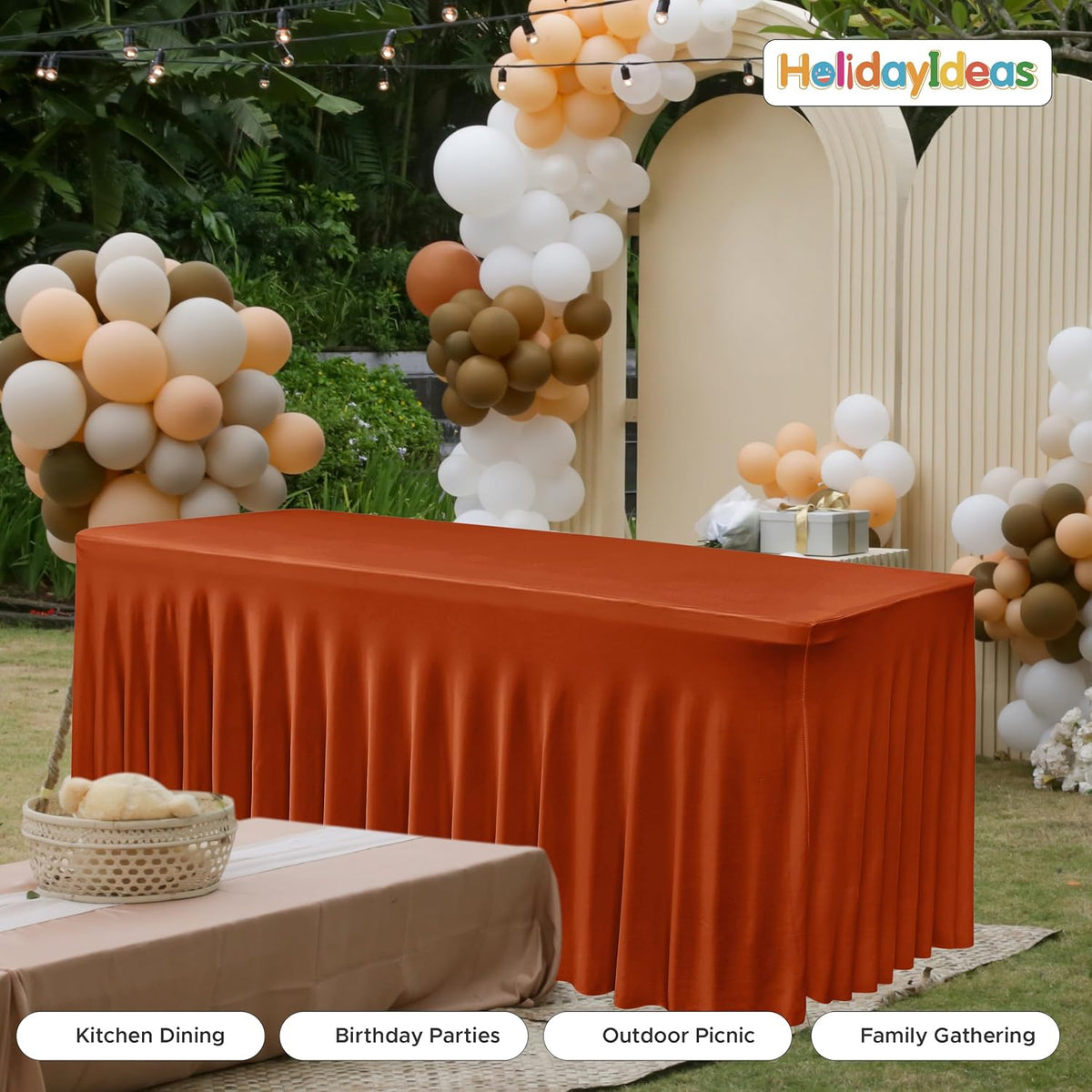 2 Pack Spandex Table Skirts for 8ft Rectangle Tables for Autumn Event