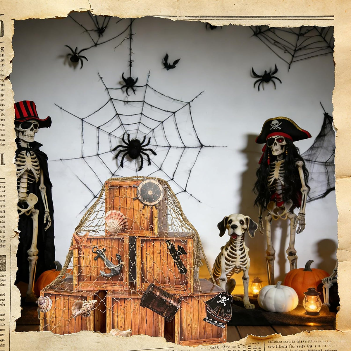 18 Pcs Pirate Party Decorations Imitation Wooden Box Fishing Net