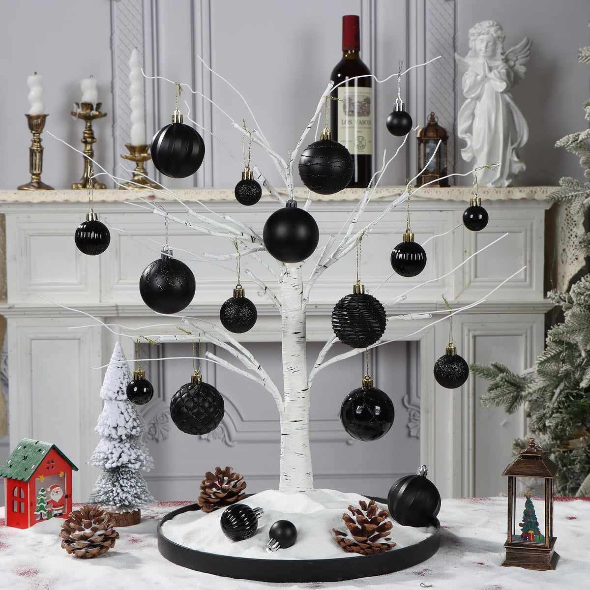 100Pcs Black Christmas Ball Ornaments Set, Assorted Shatterproof Christmas Or...