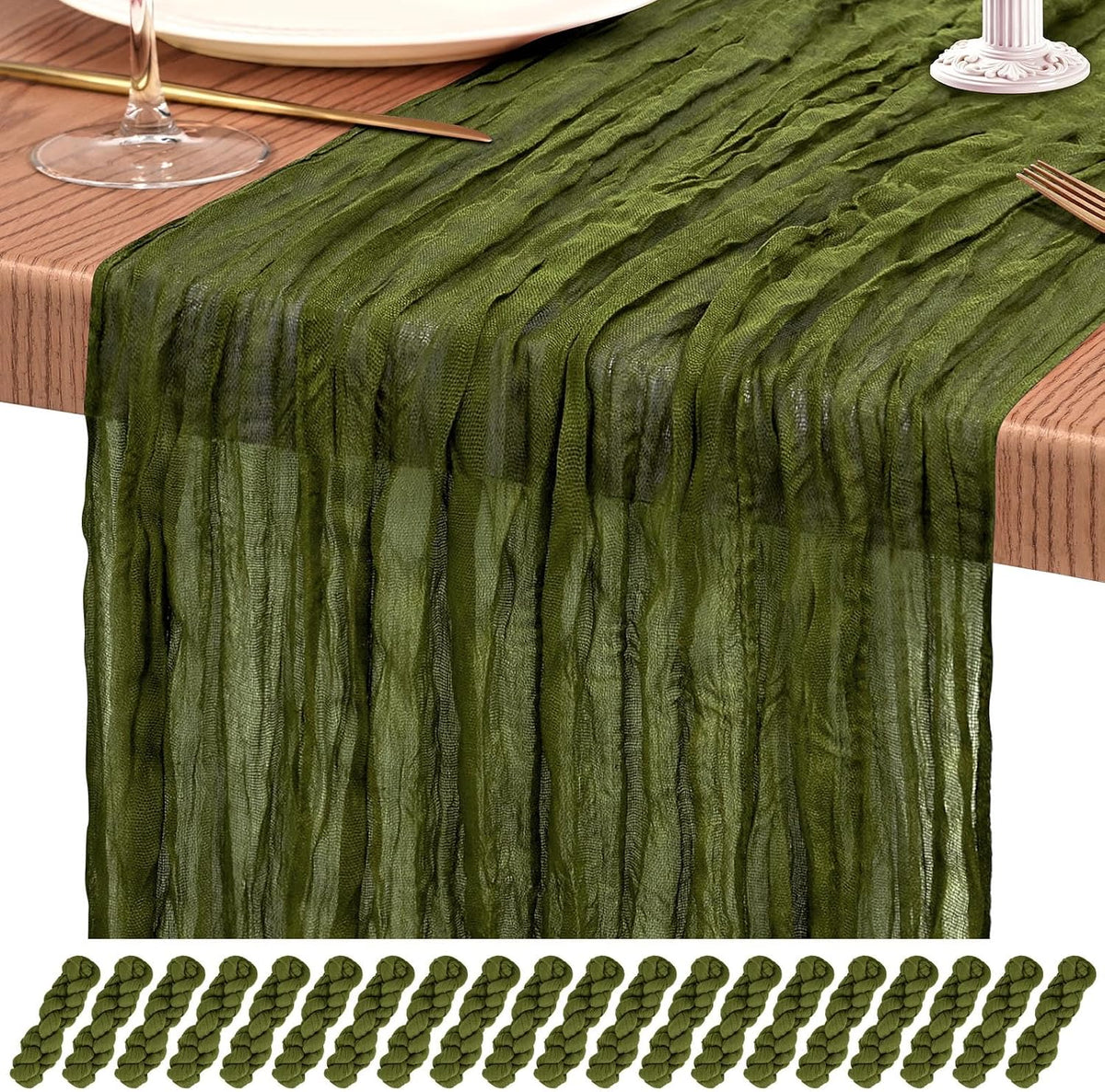 20 Pack Olive Green Cheesecloth Table Runner Wedding Birthday Table Decor