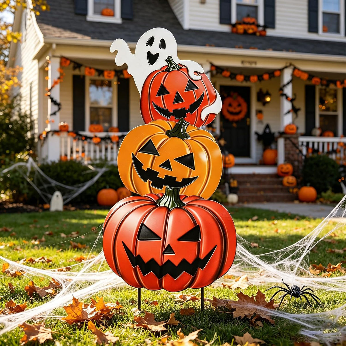 VCUTEKA Halloween Outdoor Decor Pumpkin Stake Yard Sign Garden Stake 3 PCS
