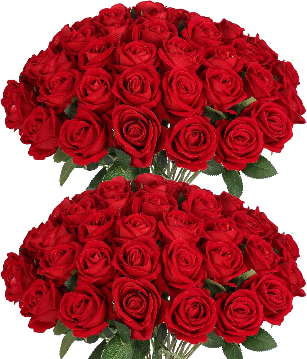 50PCS Artificial Red Roses Bulk Realistic Silk Fake Flowers with Long Stems