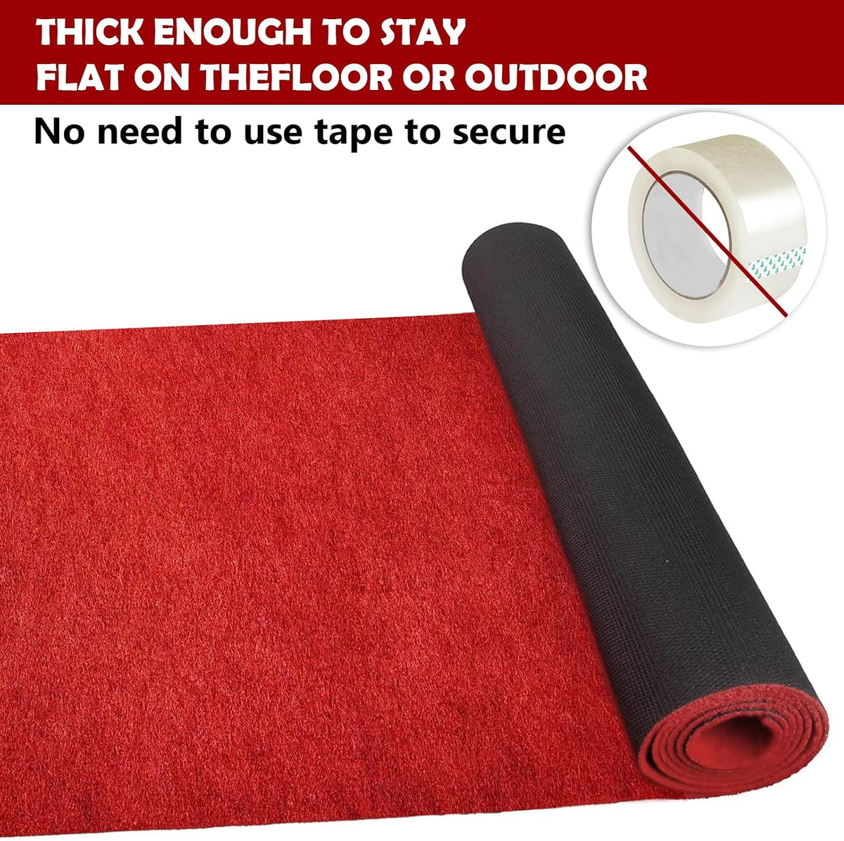 Extra Thick Red Carpet Runner 3 x 30Ft, Non-Slip TPR Rubber Backing, 450 GSM ...