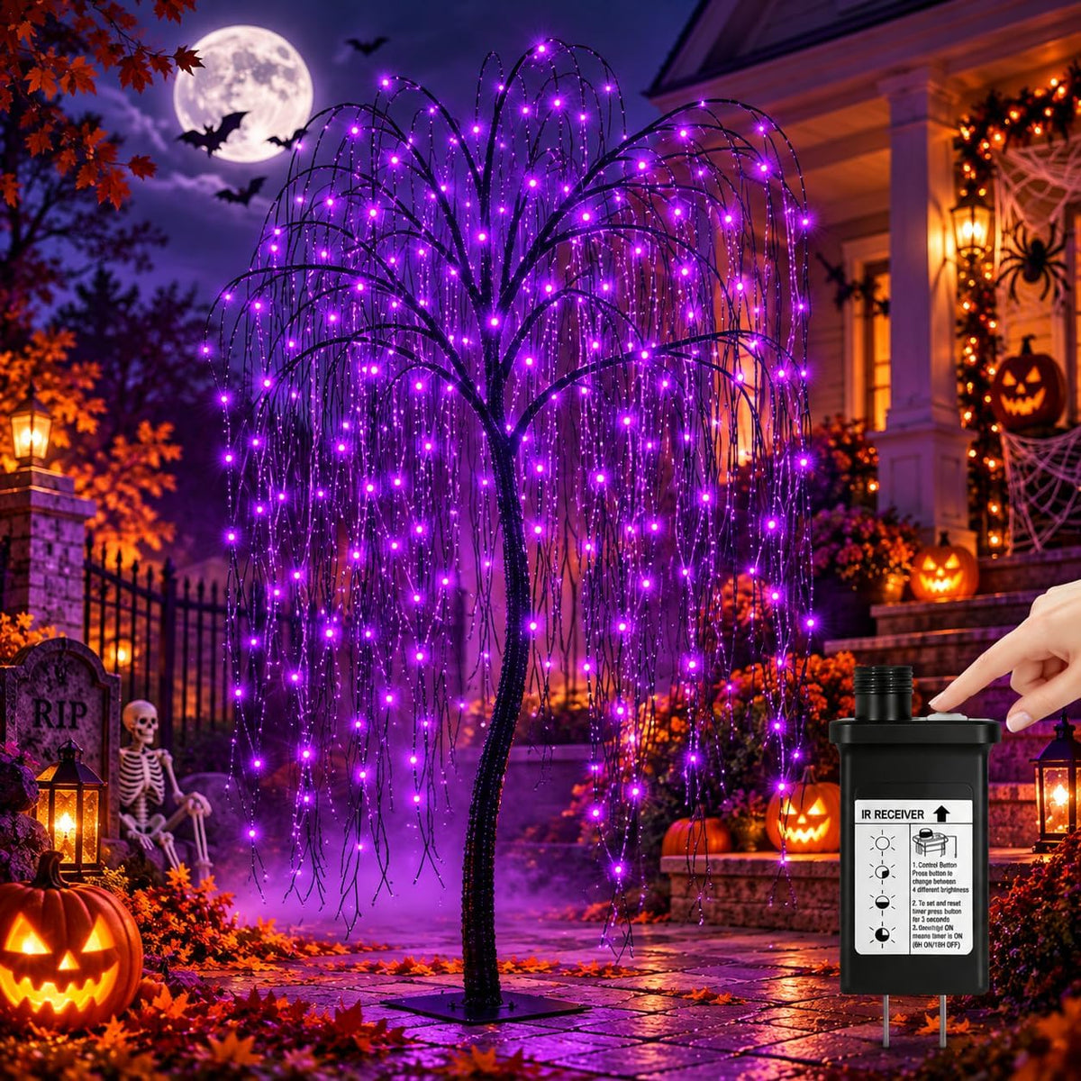 LIGHTSHARE 7 Feet Halloween Willow Tree with Spiders, 256 LED Lights for Home...
