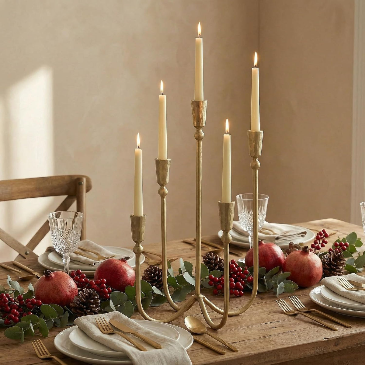 Large Iron Candelabra Centerpieces for Tables, 5 Arm Taper Candle Holders