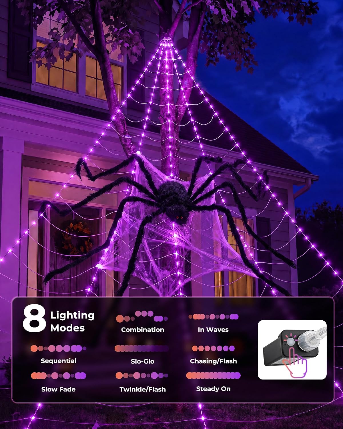 Halloween Decorations Spider Web Lights, 255 LED 16.4Ft Light Up Spider Web, ...