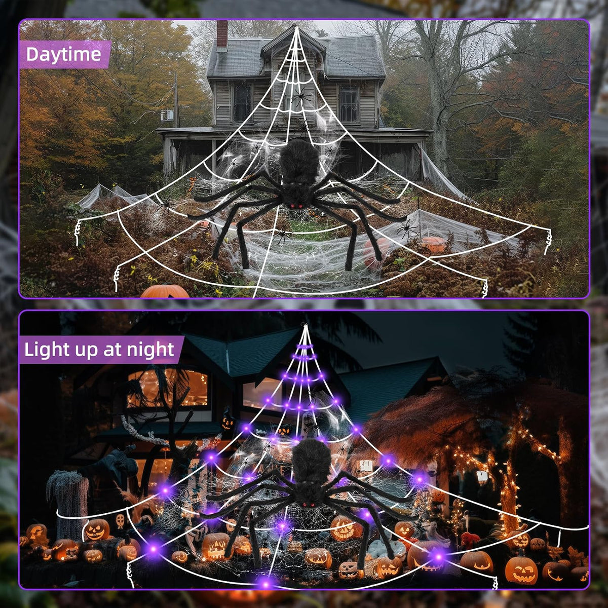 Spider Webs Halloween Decorations Outdoor Lights, 250 LED 16.4ft Halloween Sp...