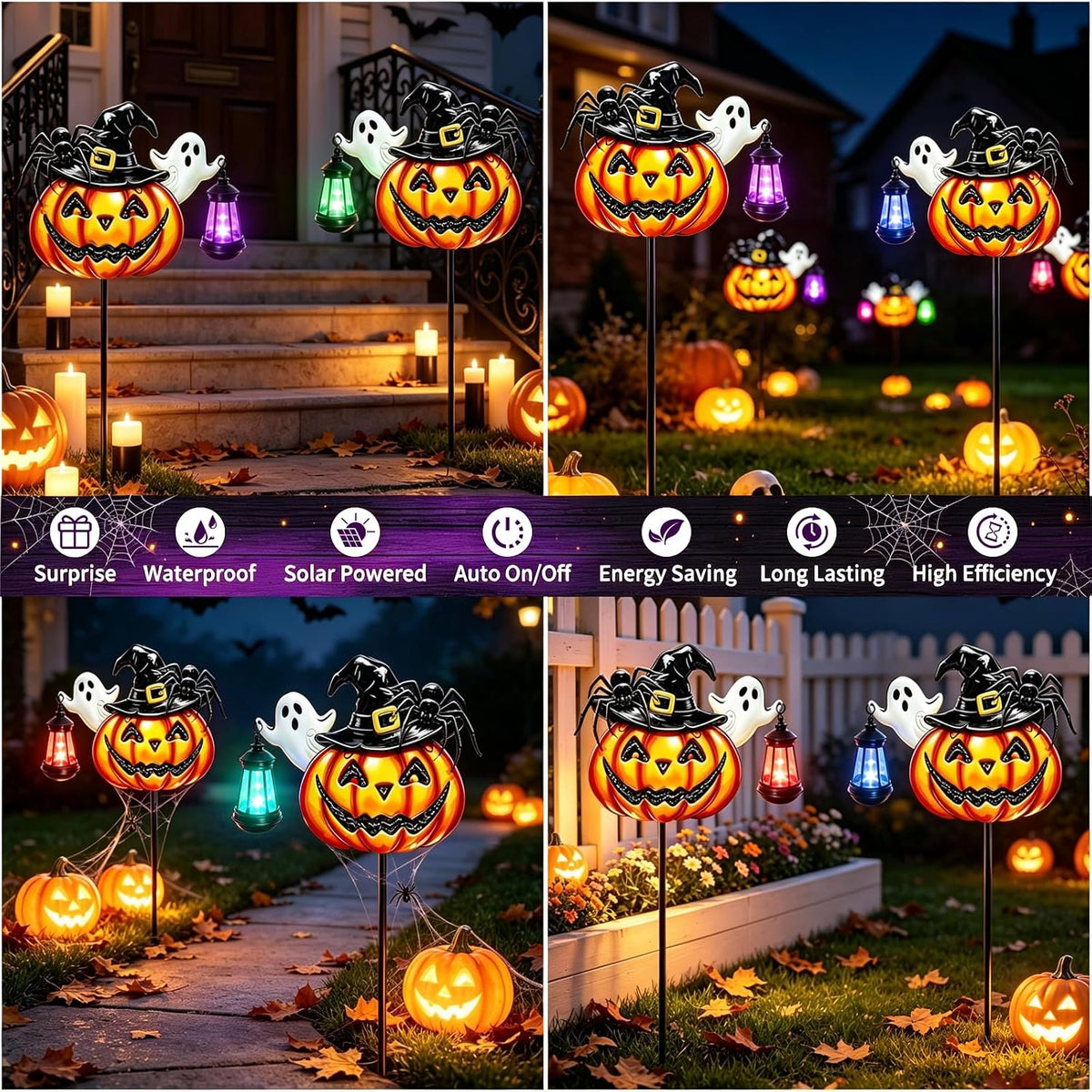 Solar Halloween Pumpkin Outdoor Lights Jack O Halloween Garden Stake Lights