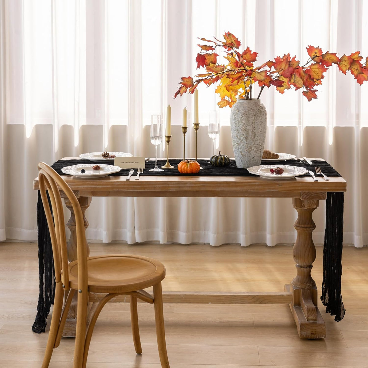 6Pcs Halloween Holiday Black Cheesecloth Table Runner 120 Inch for Decor
