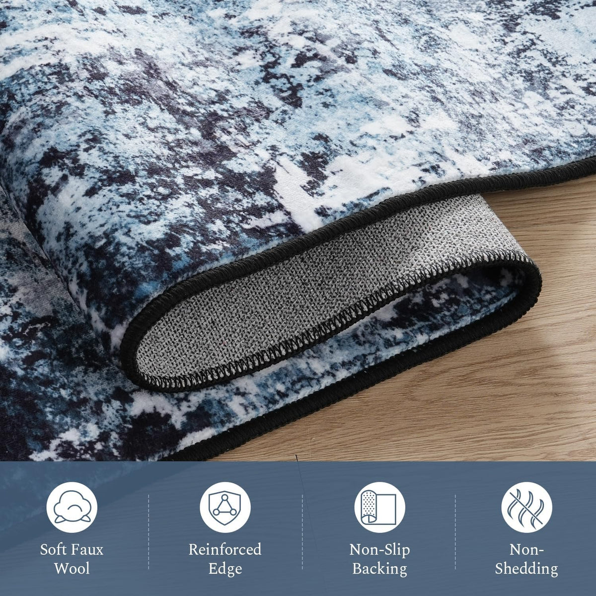 Rugflix 8x10 Area Rug for Living Room, Washable Navy Blue Dark Black Carpet