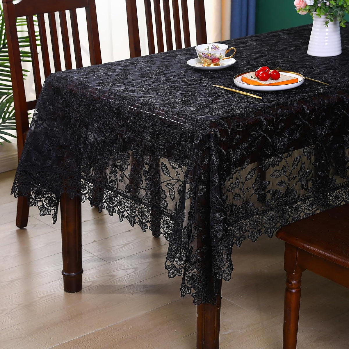 Black Table Cloth Rectangle Lace Tablecloth Farmhouse Picnic Table Cover