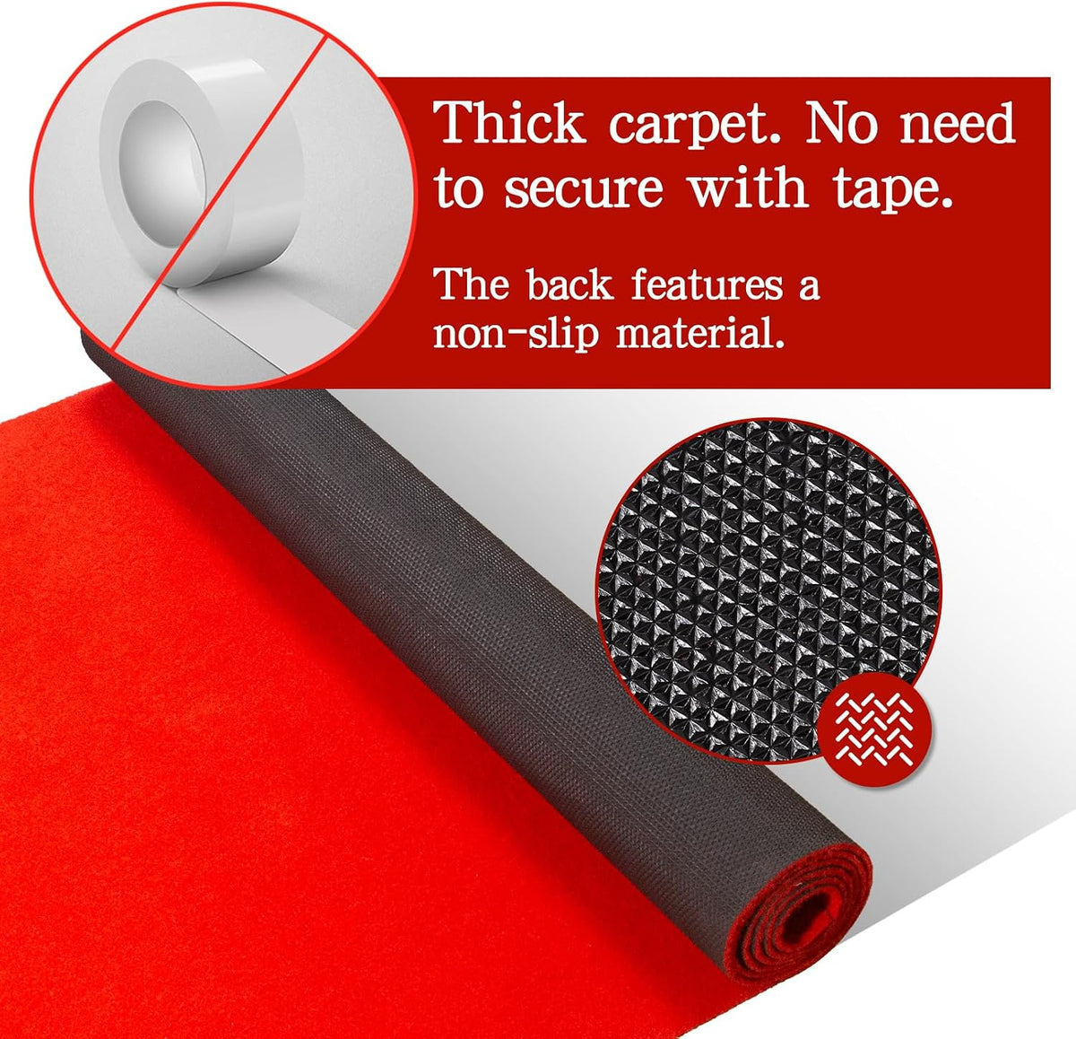 Red Carpet Runner 3x10 Feet, Non-Slip Waterproof Aisle Rug with Rubber Backin...