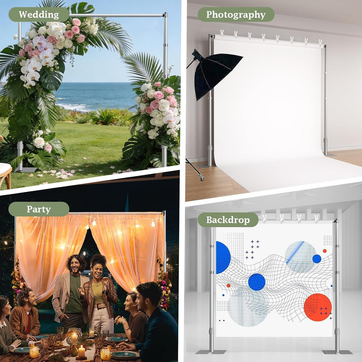 EMART Heavy Duty Backdrop Stand 10x10 Adjustable Photo Pipe and Drape Stand