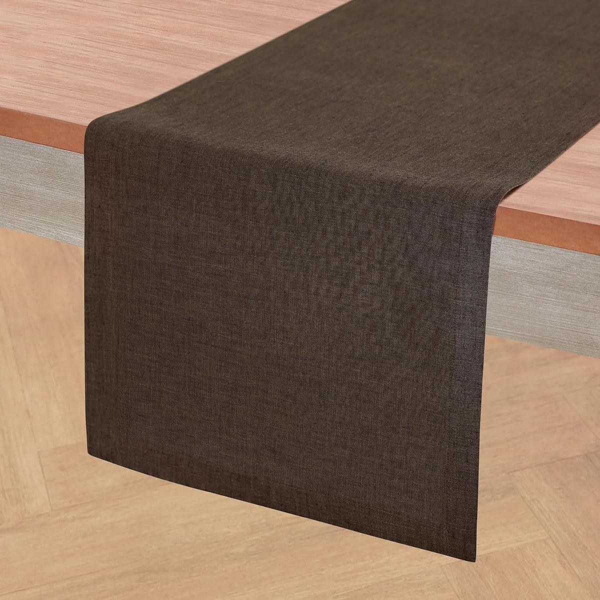 Solino Home 100% Pure Linen Table Runner 108 Inches Long, Brown 14 x 108 in