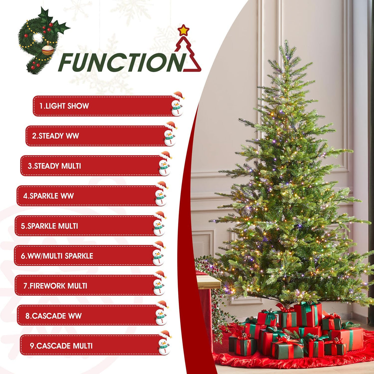 Glitzhome Prelit Christmas Tree, 7.5ft Green Full Christmas Tree Vibrant Ever...