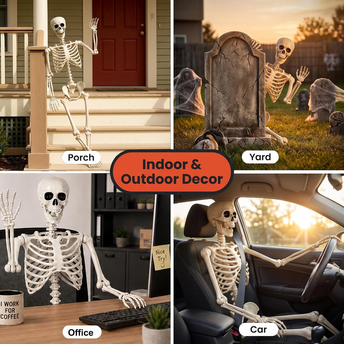 Aimeiar 5.4ft/165cm Life Size Skeleton for Halloween Decorations Outdoor/Indo...