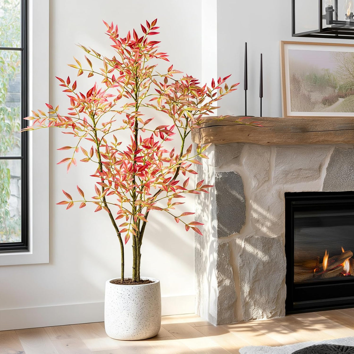 4.6ft Faux Bamboo Tree Artificial Nandina Tree Artificial Indoor Plants Reali...