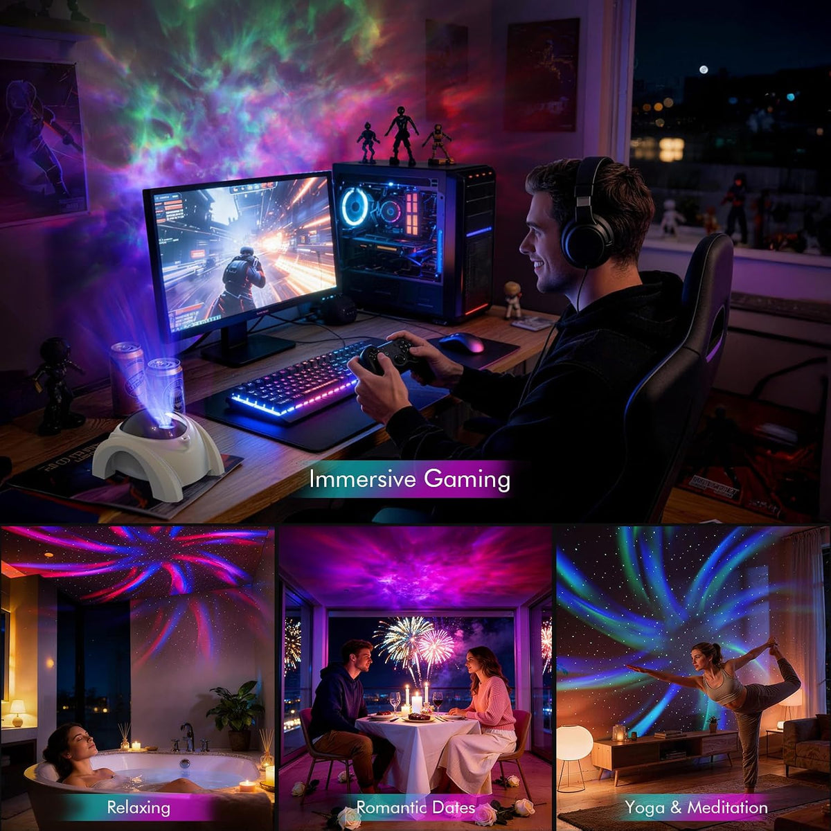 Rossetta Dual Lens Galaxy Star Aurora Projector Night Light for Bedroom