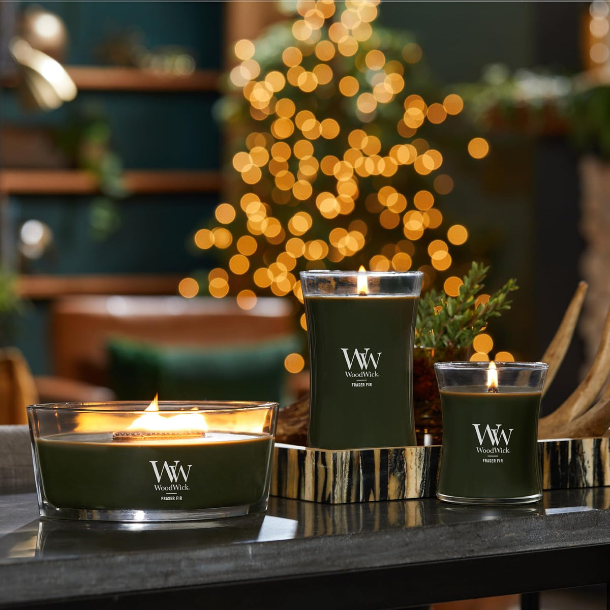 WoodWick Fraser Fir Scented Candle, Crackling Wick, 16oz