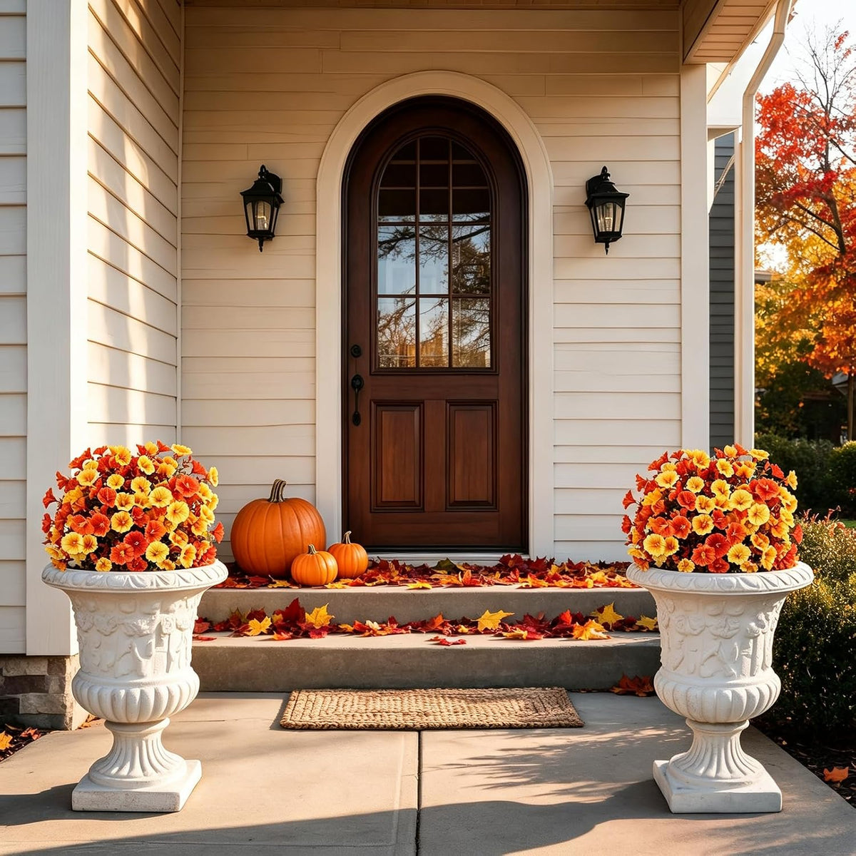 Fall Artificial Flowers for Outdoor, Faux Plants w/Stakes, 2 Packs