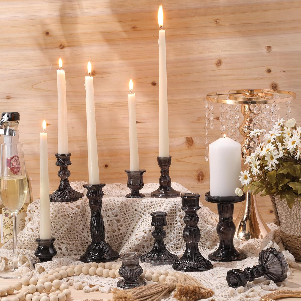Mumufy 20 Pcs Glass Taper Candle Holders Assorted, Black