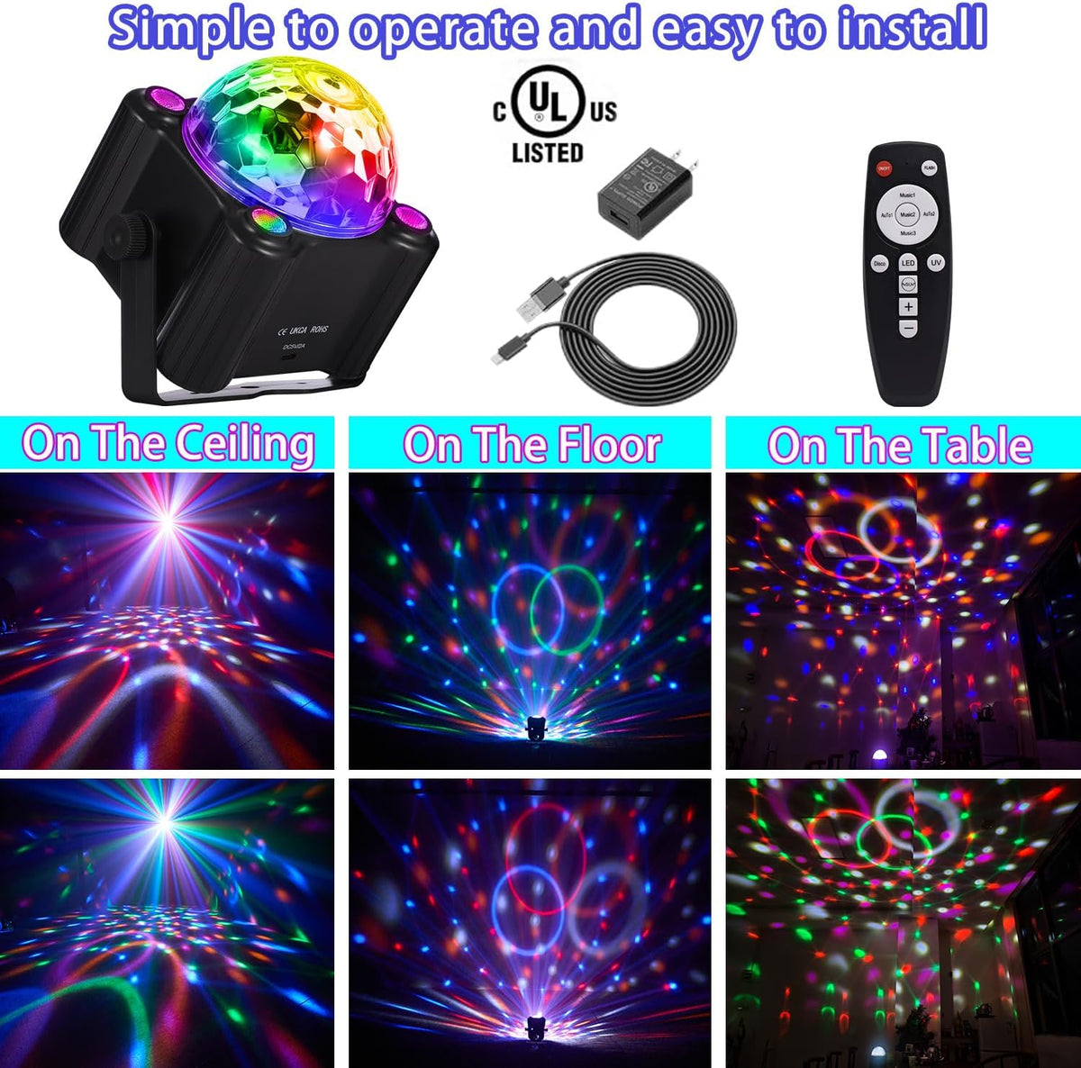 YINPKTEO Party Lights Disco Ball Light,Dj Disco Light Sound Activated LED Lig...