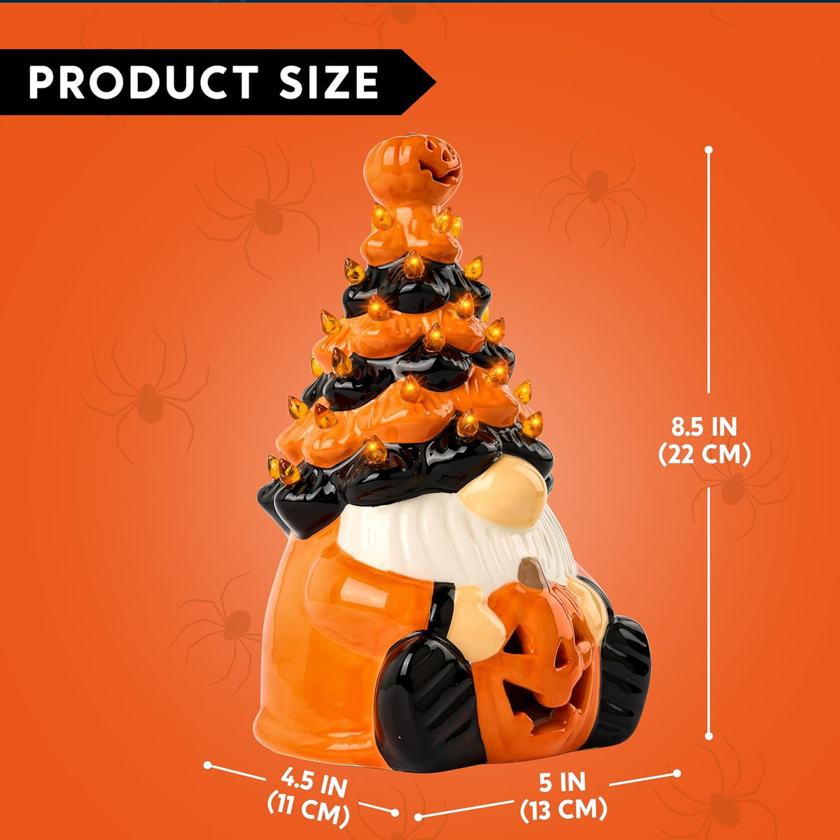 Joiedomi 8.5 inch Tall Halloween Decoration Pumpkin Gnome Ceramic Tree with B...