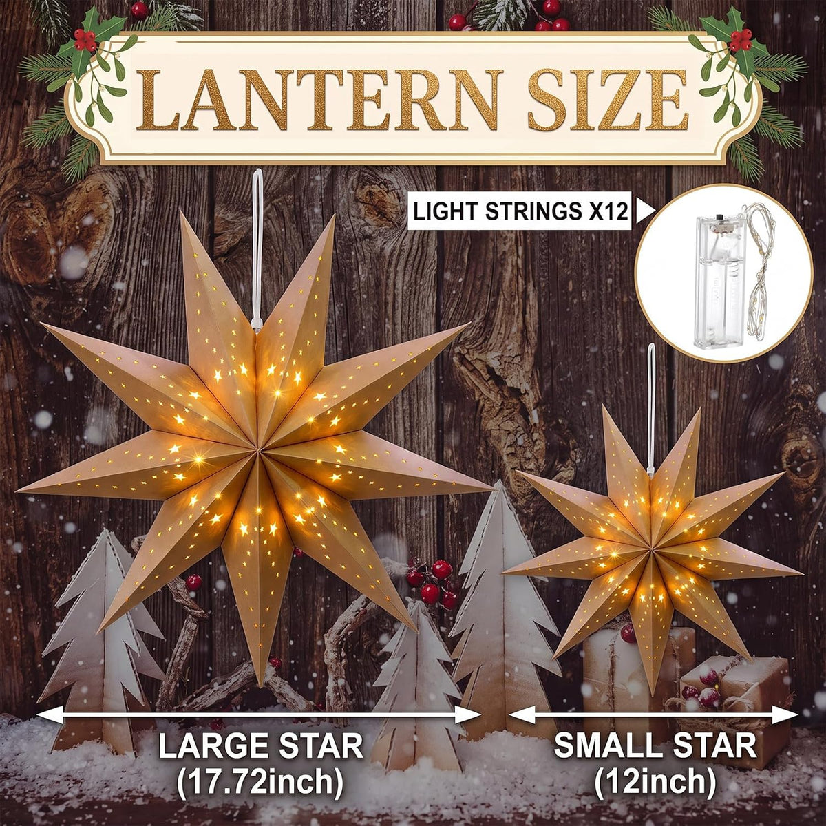 Youyole 12 Set Christmas Paper Star Lantern with Lights, 9 Pointed