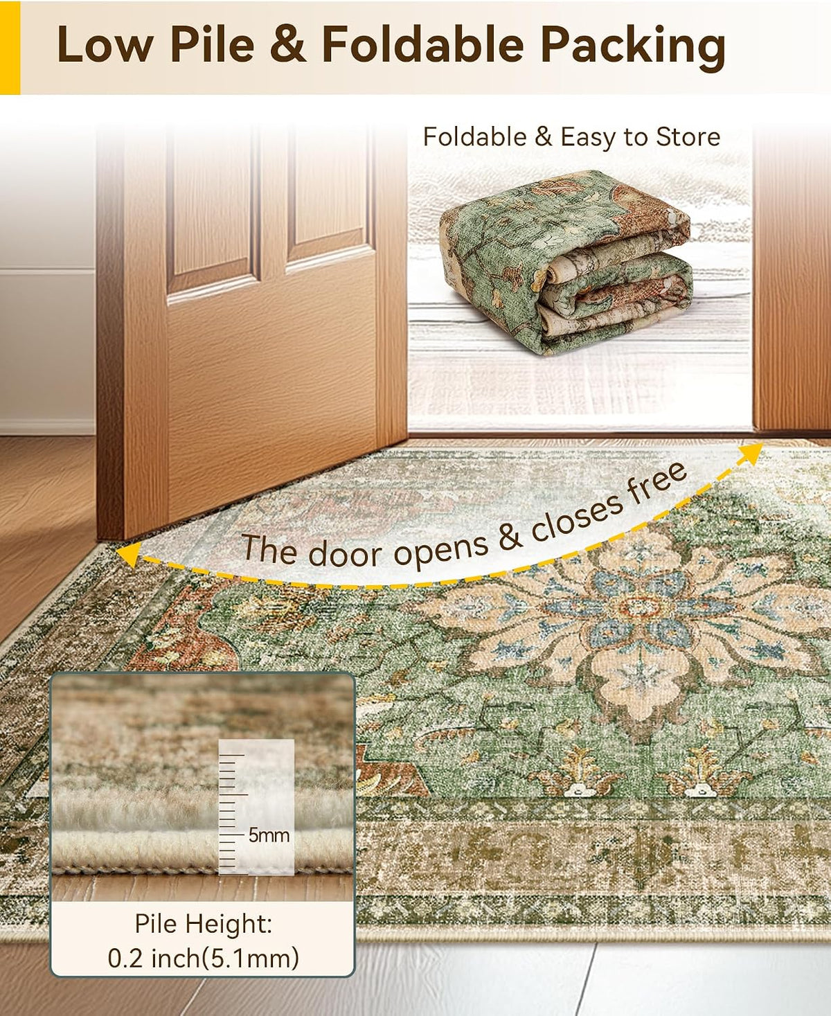 RELEANY Washable Area Rug, Runner 2'6"x8', Brick/Brown/Green