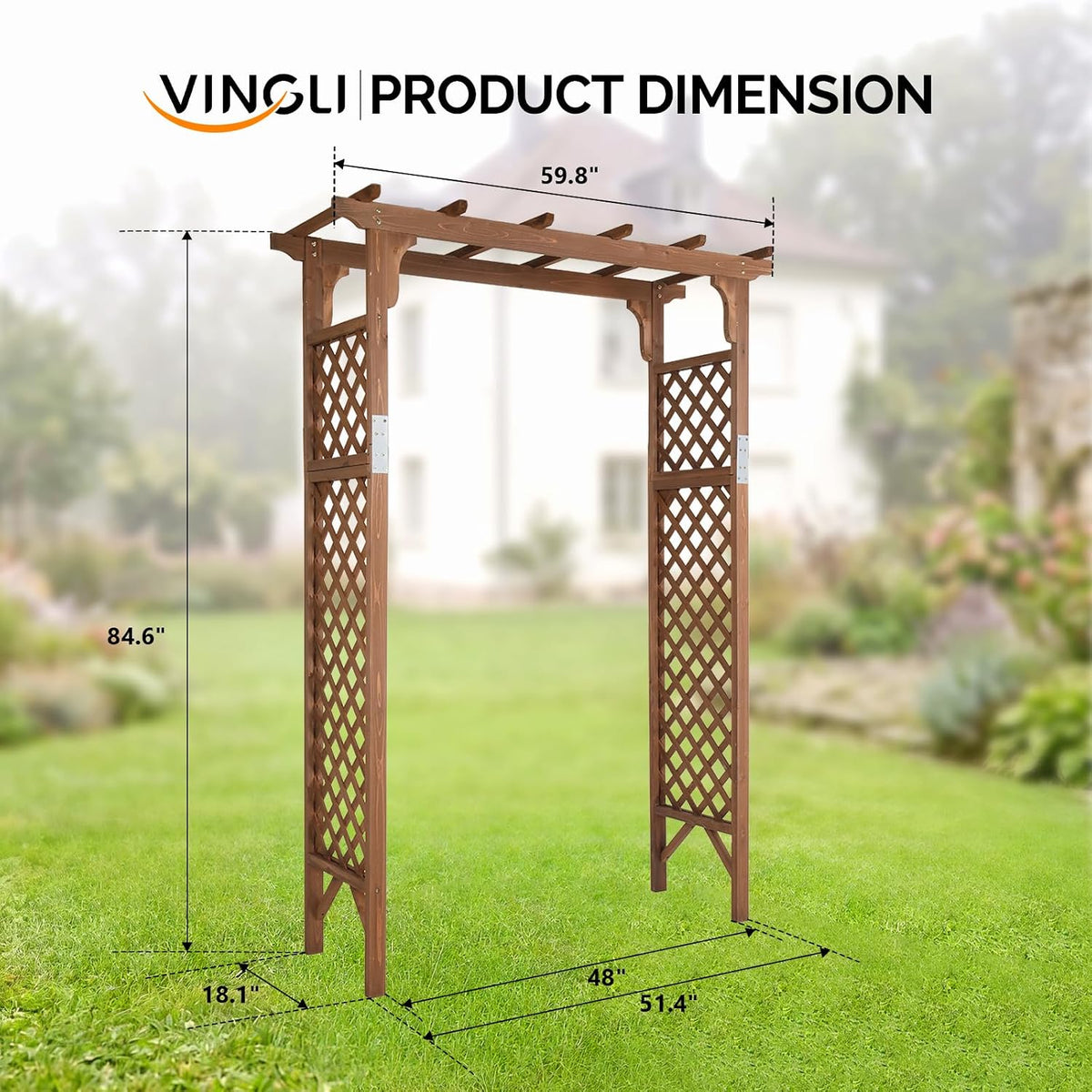 VINGLI Wood Garden Arbor, 85in Wedding Arch Garden Trellis for Plant Climbing...