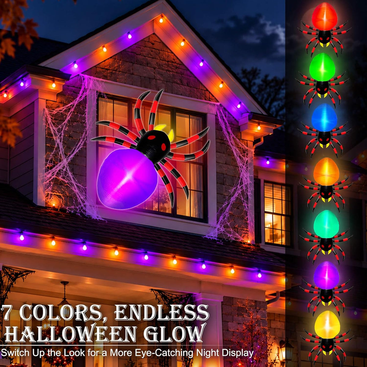 3.5 Ft Inflatable Halloween Window Decoration, Blow Up Spider Climbing on Win...
