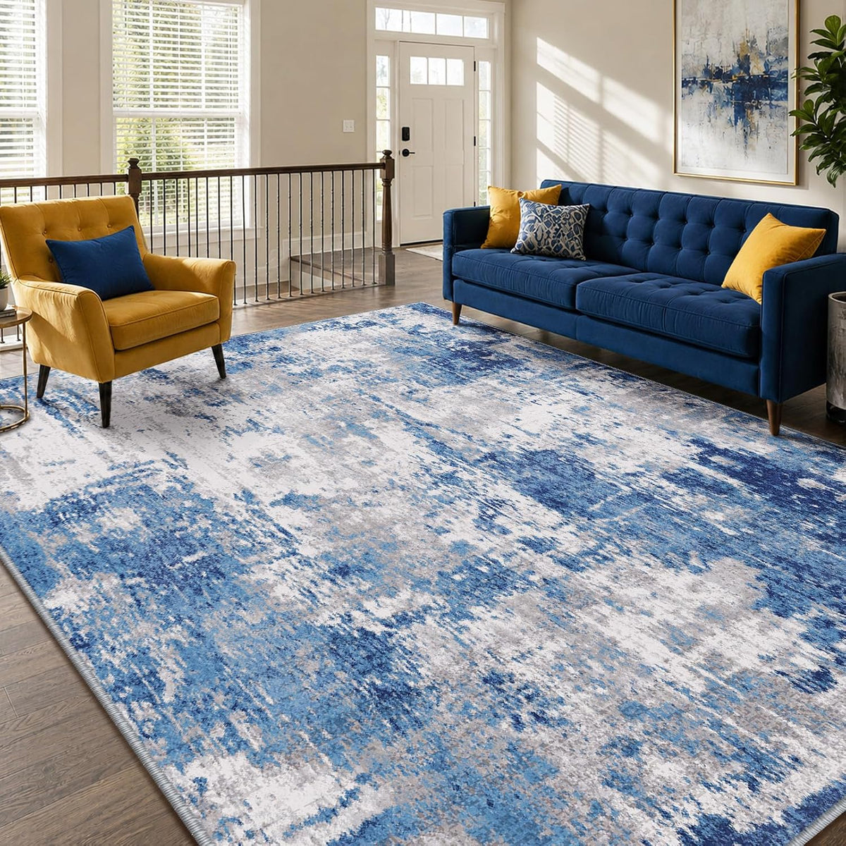 RELEANY Washable 5'x7' Abstract Area Rug for Living Room Blue Gray