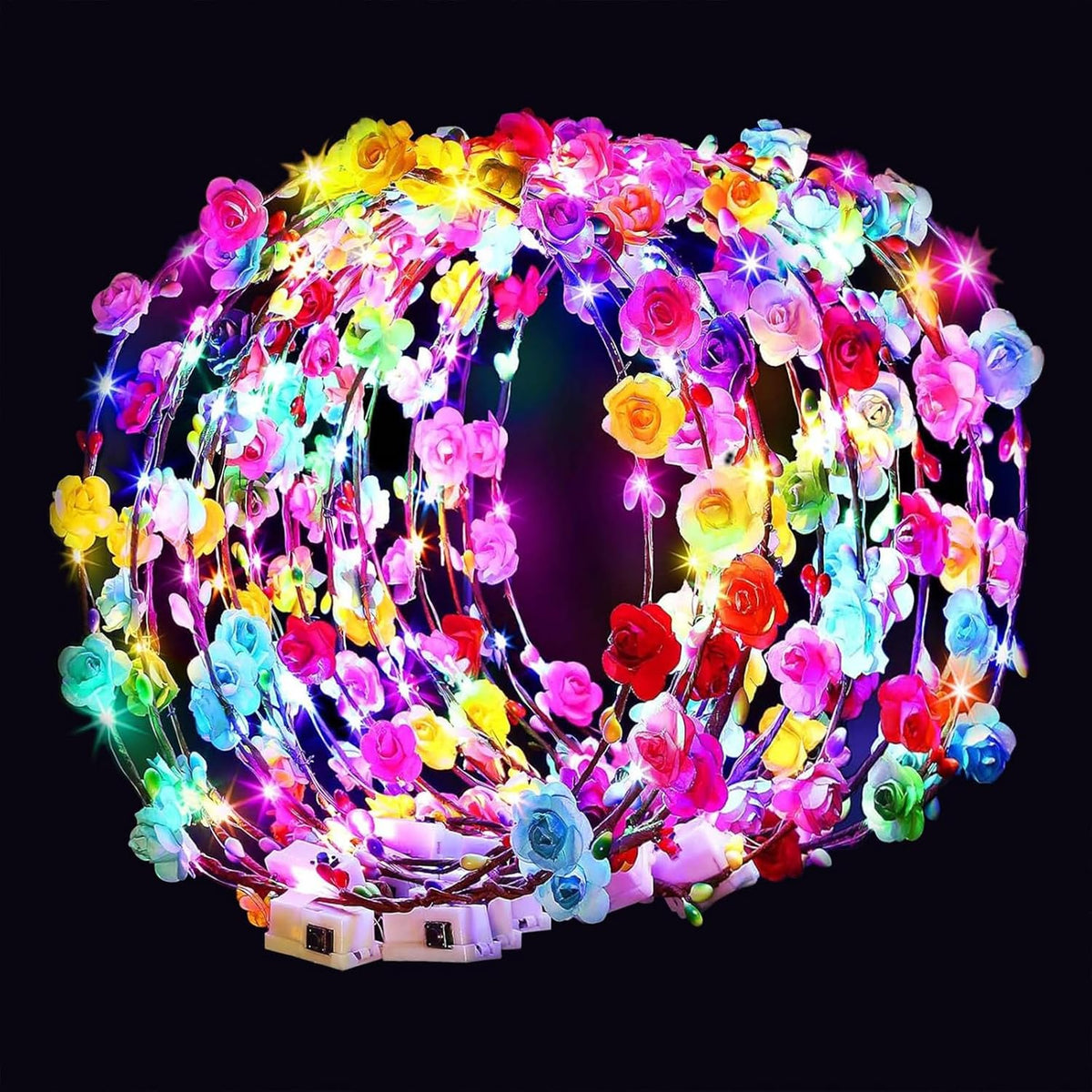 HONLYNE 54 PCS LED Flower Crown Headbands, Light Up Flower Crowns For Women, ...