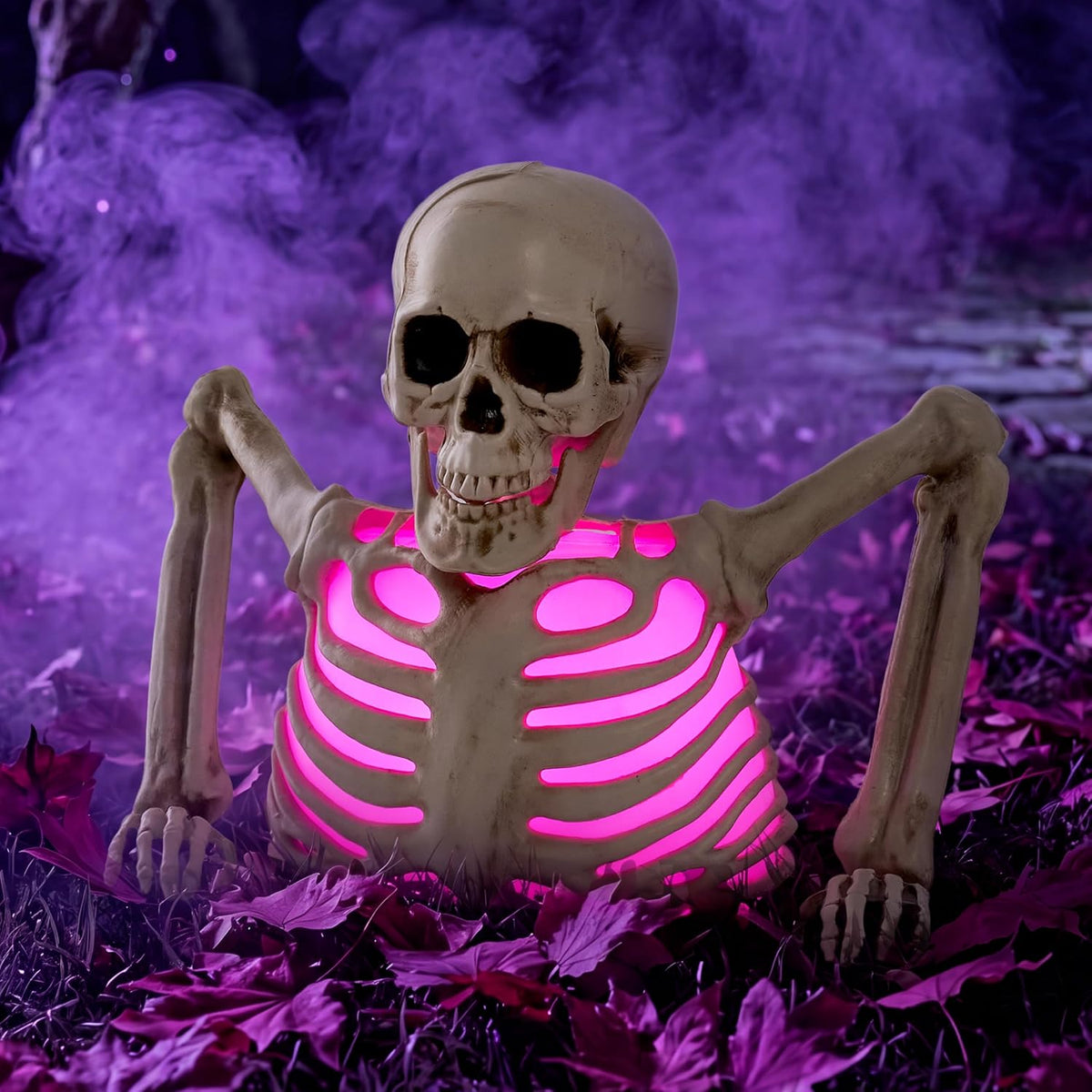 JOYIN Skeleton Halloween Decorations Indoor, Lighted Skeleton Tabletop Hallow...