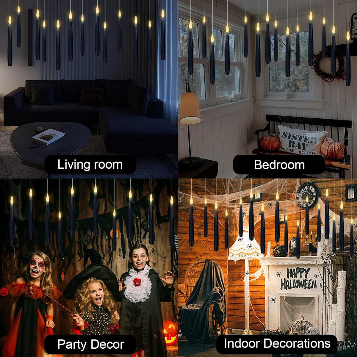 GenSwin Flameless Floating Candles Wand Halloween Decorations Black 22pcs