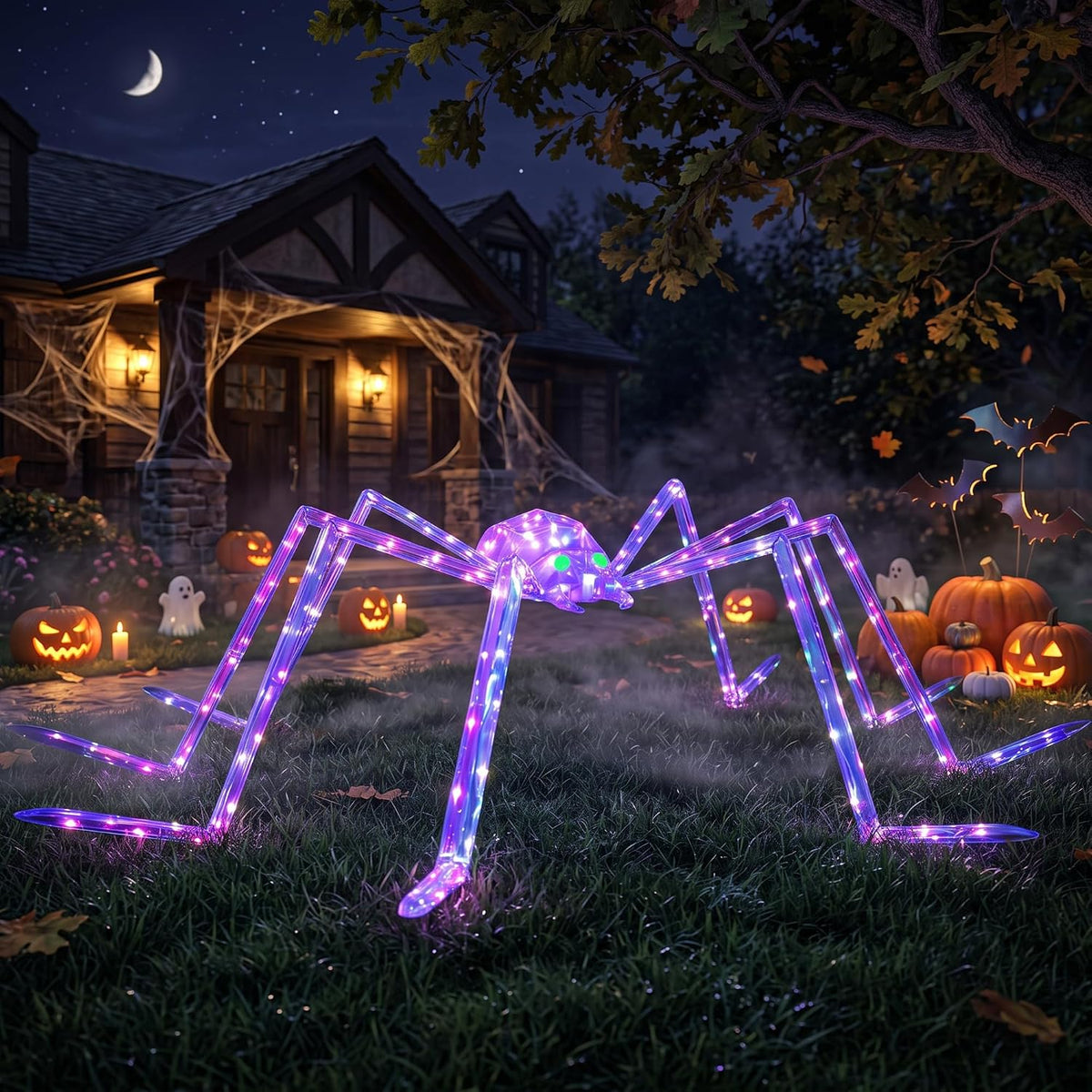 7FT Giant Halloween Spider Decorations Outdoor – Prismatic Iridescent Light-U...