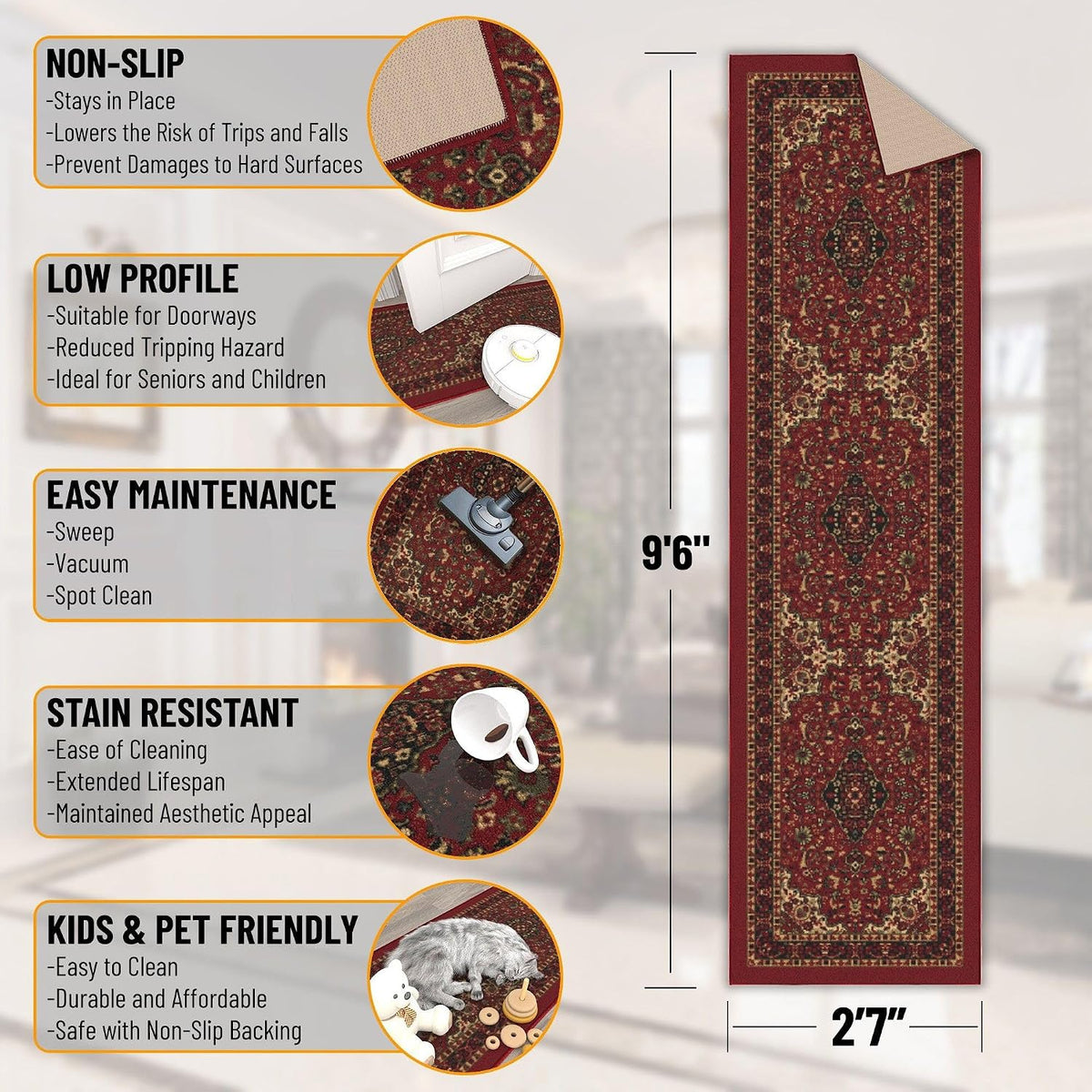 Ottomanson Persian 3x10 Runner Rug for Hallway – Kitchen Rug Runners