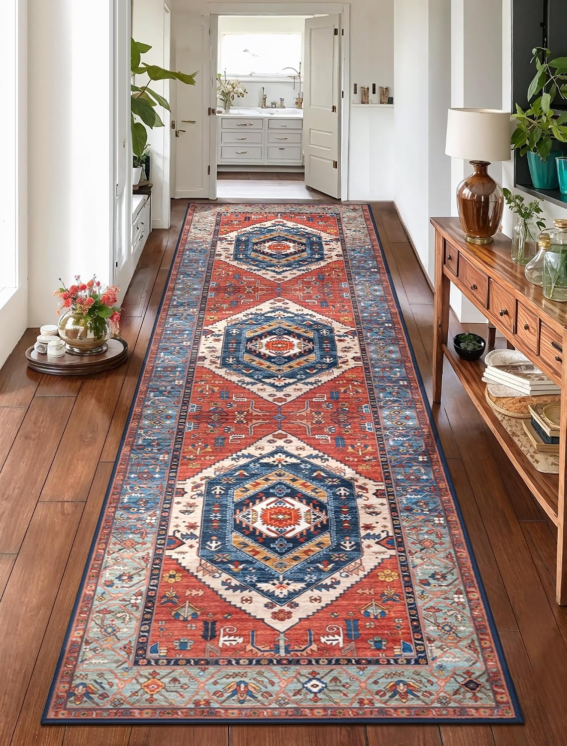 SERISSA 2'6"x10' Washable Non Slip Boho Runner Rug for Hallway,Rust