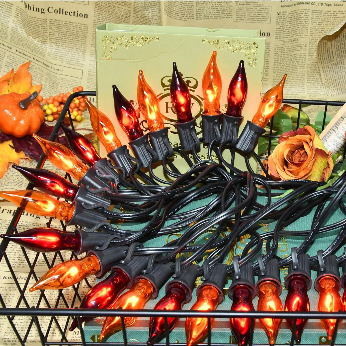 27.8Ft Orange and Purple Halloween Lights Flame String Lights, Spooky Flicker...