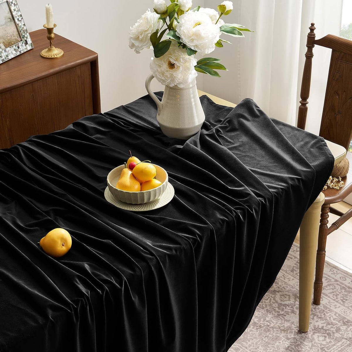 Gothic Black Velvet Rectangle Tablecloth: Halloween Luxury Table Cloth