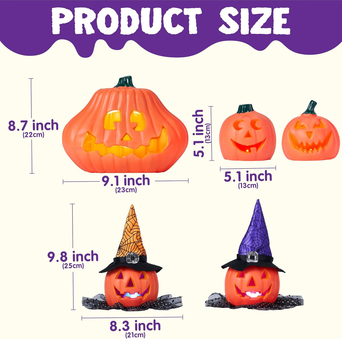 JOYIN 5 Pcs Light Up Halloween Pumpkin Decorations Jack O Lantern Decor, Plas...
