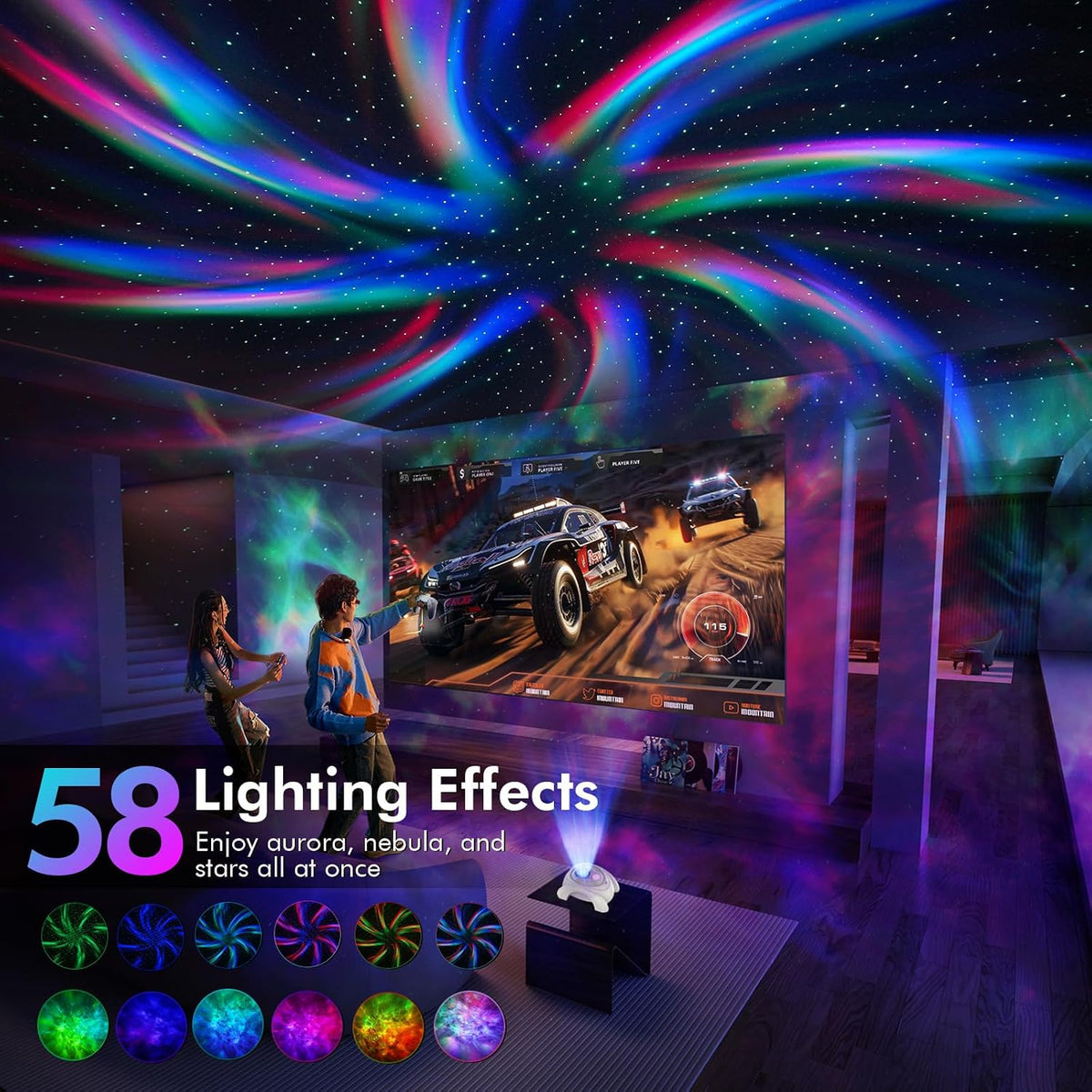 Rossetta Dual Lens Galaxy Star Aurora Projector Night Light for Bedroom