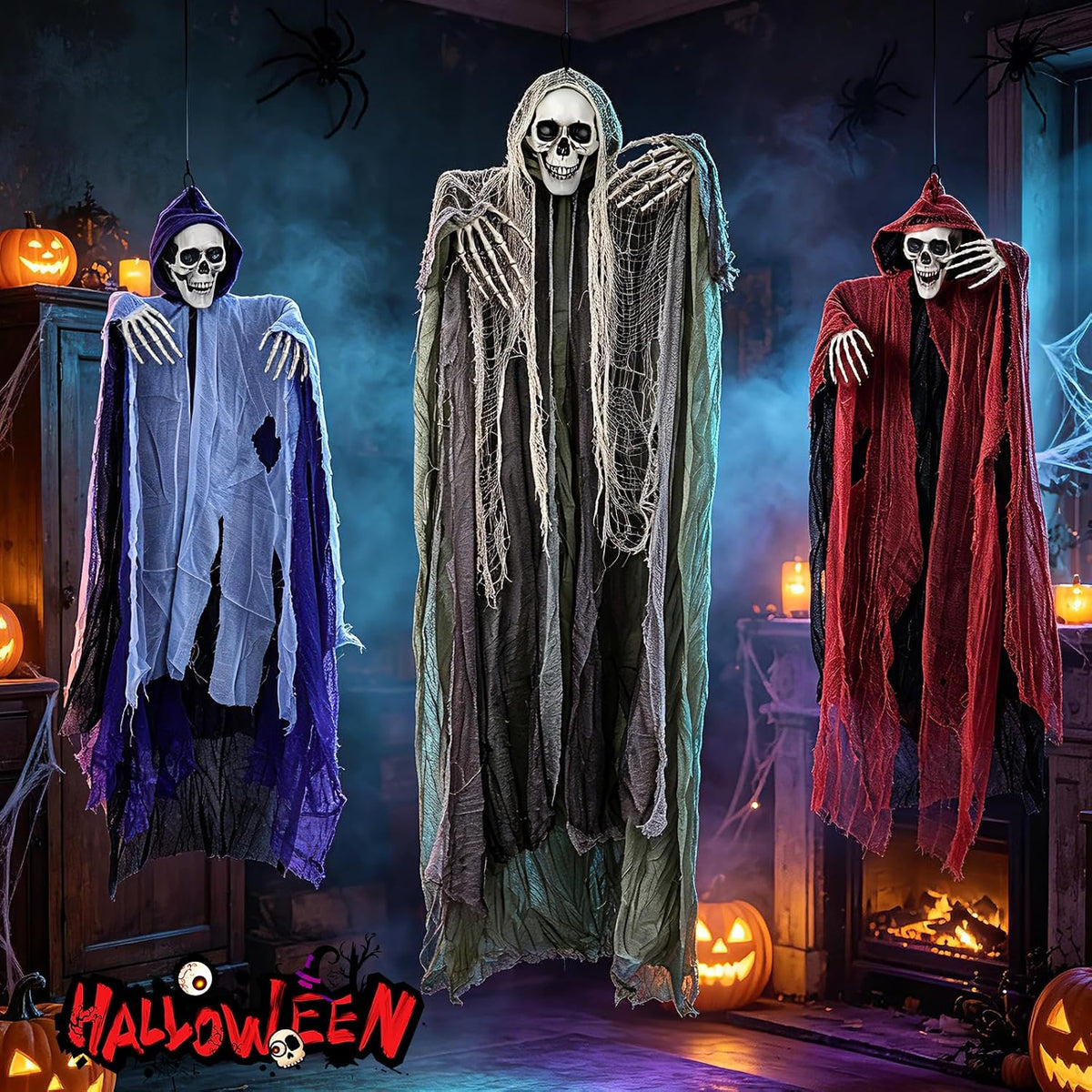 3 Pack Hanging Skeleton Ghosts Halloween Decorations Outdoor Yard Decor