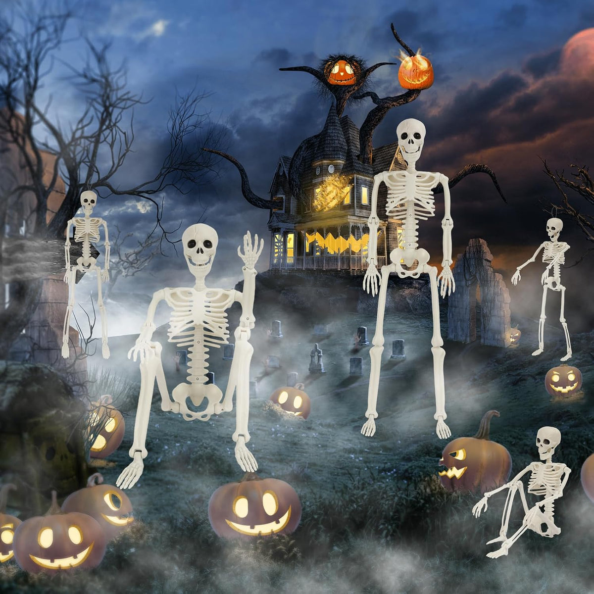 Halloween Skeleton Decorations, 2 Pack 36" Life Size Skeleton with 3 Pac...