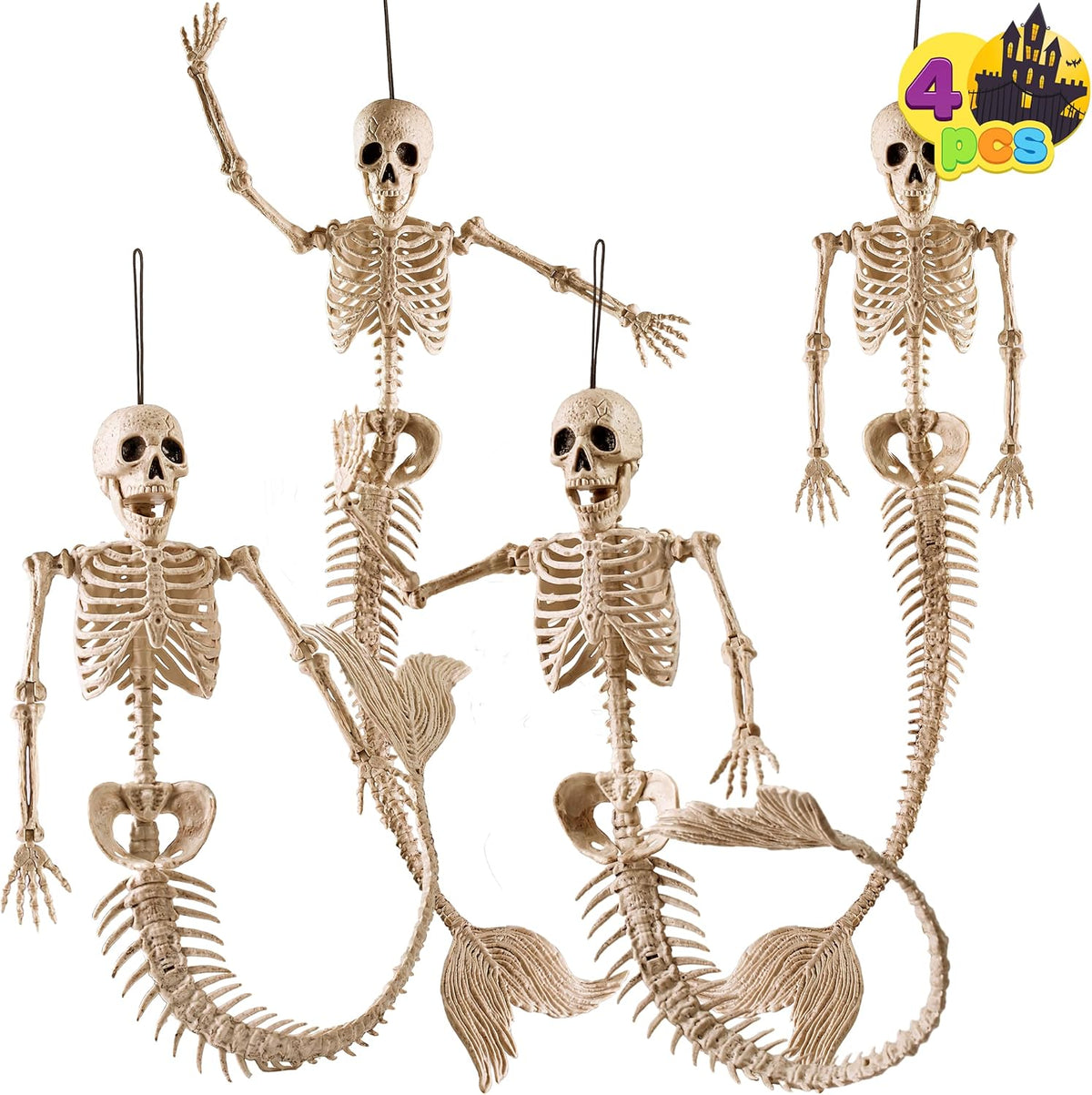 JOYIN 4 PCS 20” Mermaid Skeleton Hanging Plastic Bones Halloween Decorations ...