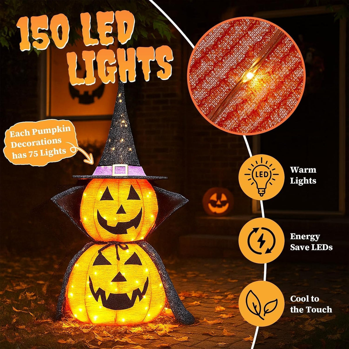 Outvita 2PC Halloween Collapsible Pumpkin Decoration, 150 LED Pop-Up Pumpkin ...